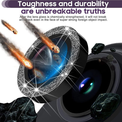 For iPhone 14 / 14 Plus 1 Set Glitter Camera Lens Film Metal Ring+Tempered Glass Phone Lens Protector