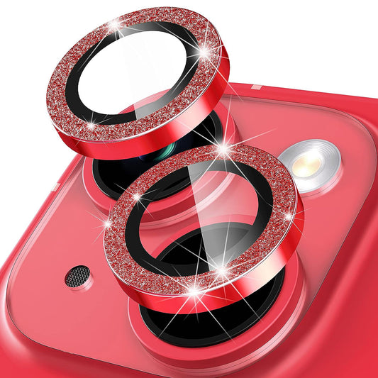 For iPhone 14 / 14 Plus 1 Set Glitter Camera Lens Film Metal Ring+Tempered Glass Phone Lens Protector