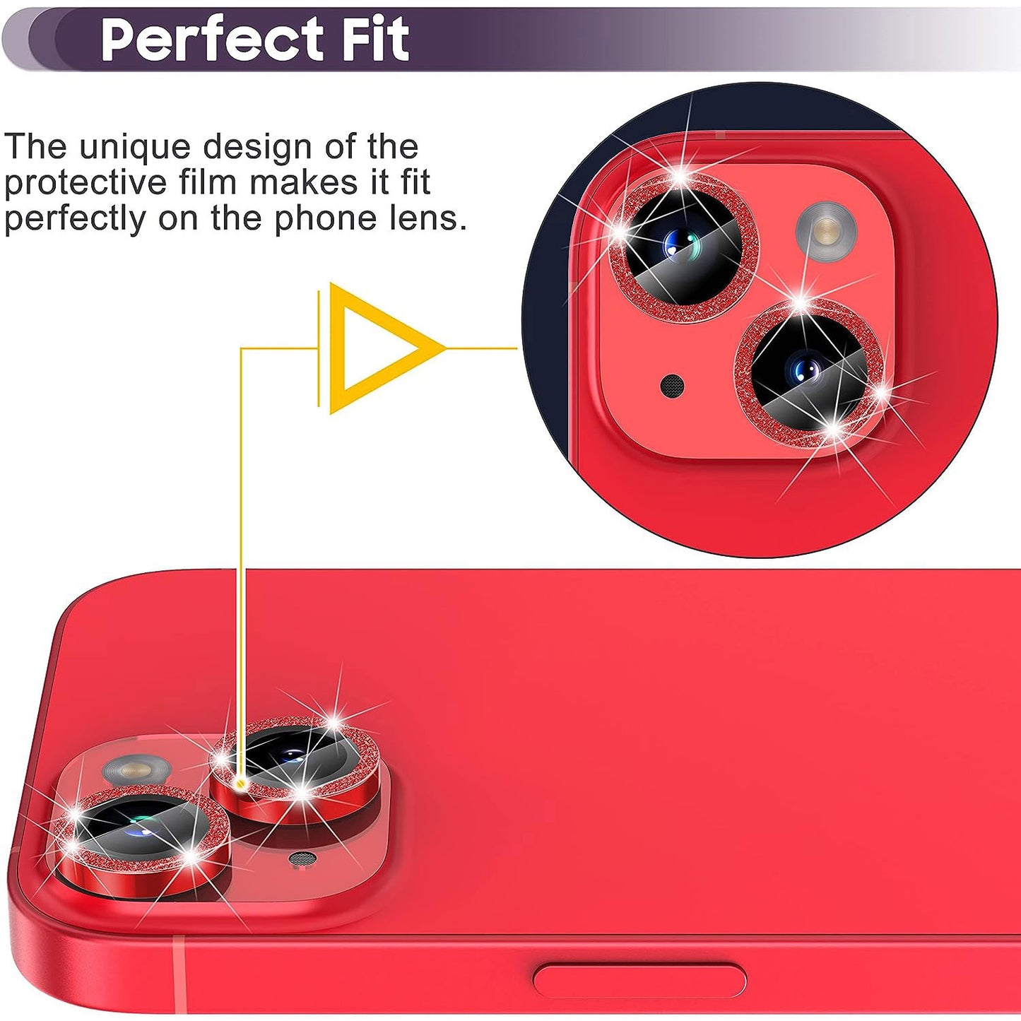 For iPhone 14 / 14 Plus 1 Set Glitter Camera Lens Film Metal Ring+Tempered Glass Phone Lens Protector