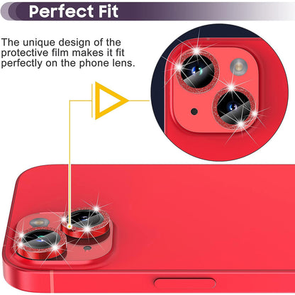 For iPhone 14 / 14 Plus 1 Set Glitter Camera Lens Film Metal Ring+Tempered Glass Phone Lens Protector