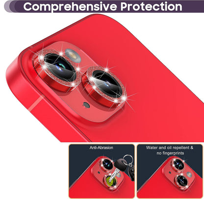 For iPhone 14 / 14 Plus 1 Set Glitter Camera Lens Film Metal Ring+Tempered Glass Phone Lens Protector