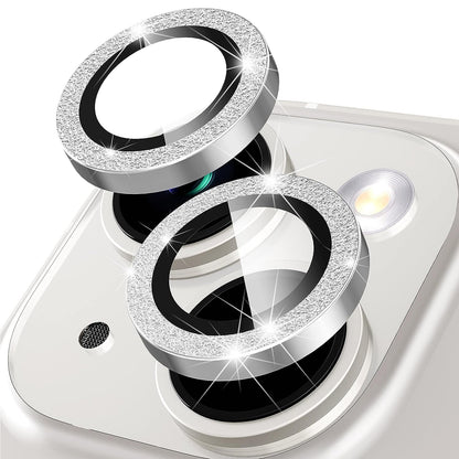 For iPhone 14 / 14 Plus 1 Set Glitter Camera Lens Film Metal Ring+Tempered Glass Phone Lens Protector