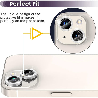 For iPhone 14 / 14 Plus 1 Set Glitter Camera Lens Film Metal Ring+Tempered Glass Phone Lens Protector