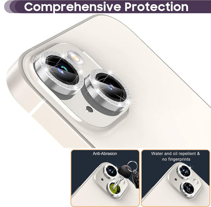 For iPhone 14 / 14 Plus 1 Set Glitter Camera Lens Film Metal Ring+Tempered Glass Phone Lens Protector