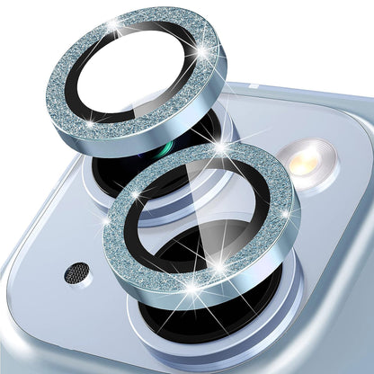 For iPhone 14 / 14 Plus 1 Set Glitter Camera Lens Film Metal Ring+Tempered Glass Phone Lens Protector