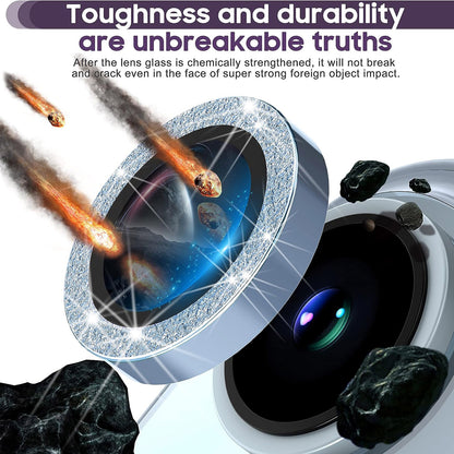 For iPhone 14 / 14 Plus 1 Set Glitter Camera Lens Film Metal Ring+Tempered Glass Phone Lens Protector