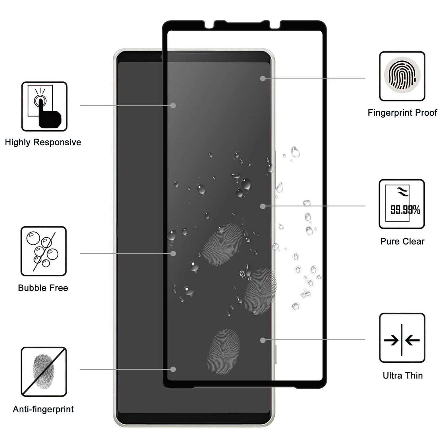 For Sony Xperia 5 V Black Edge Full Glue AGC Glass Screen Covering Film Clear Cell Phone Screen Protector