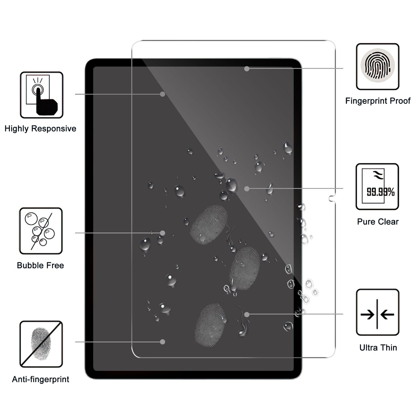 For vivo Pad Air Tempered Glass Tablet Screen Protector 2.5D Straight Edge Anti-scratch Screen Film
