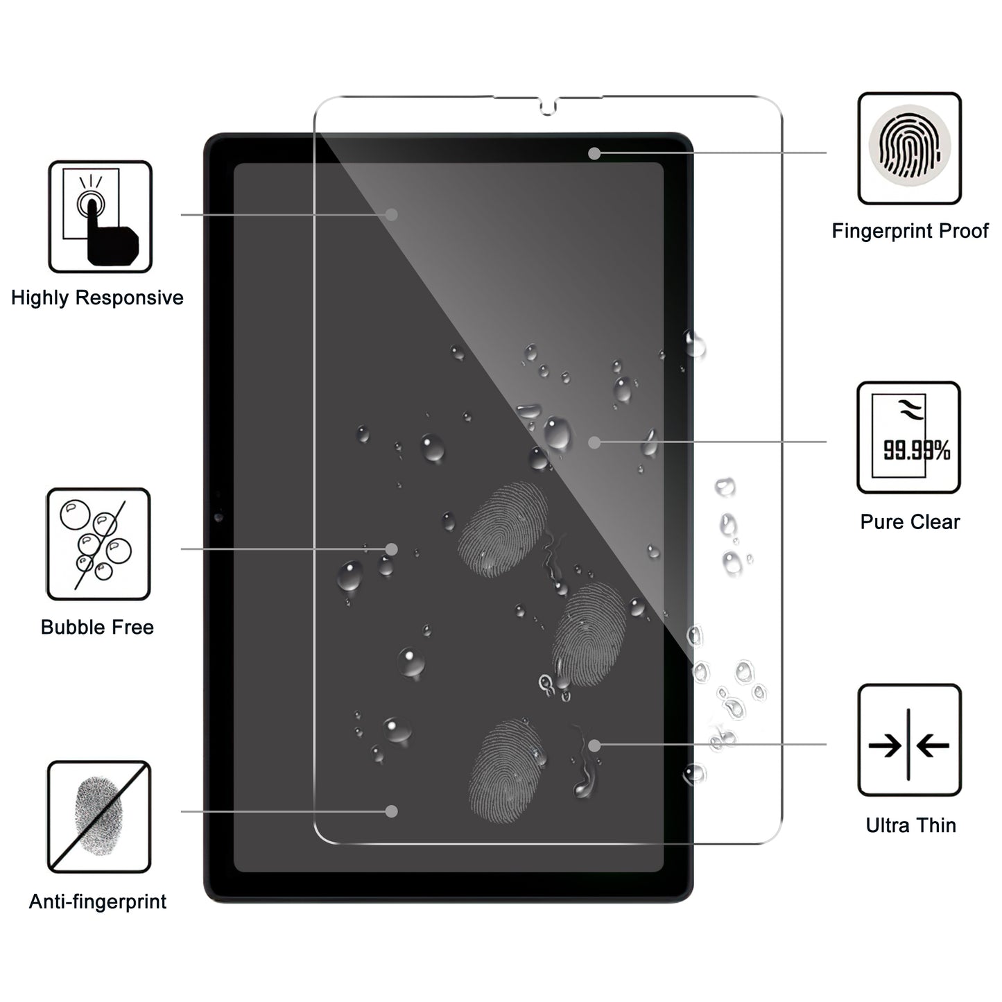 For Samsung Galaxy Tab A9 Tempered Glass Film Anti-Scratch Arc Edge Clear Full Screen Protector