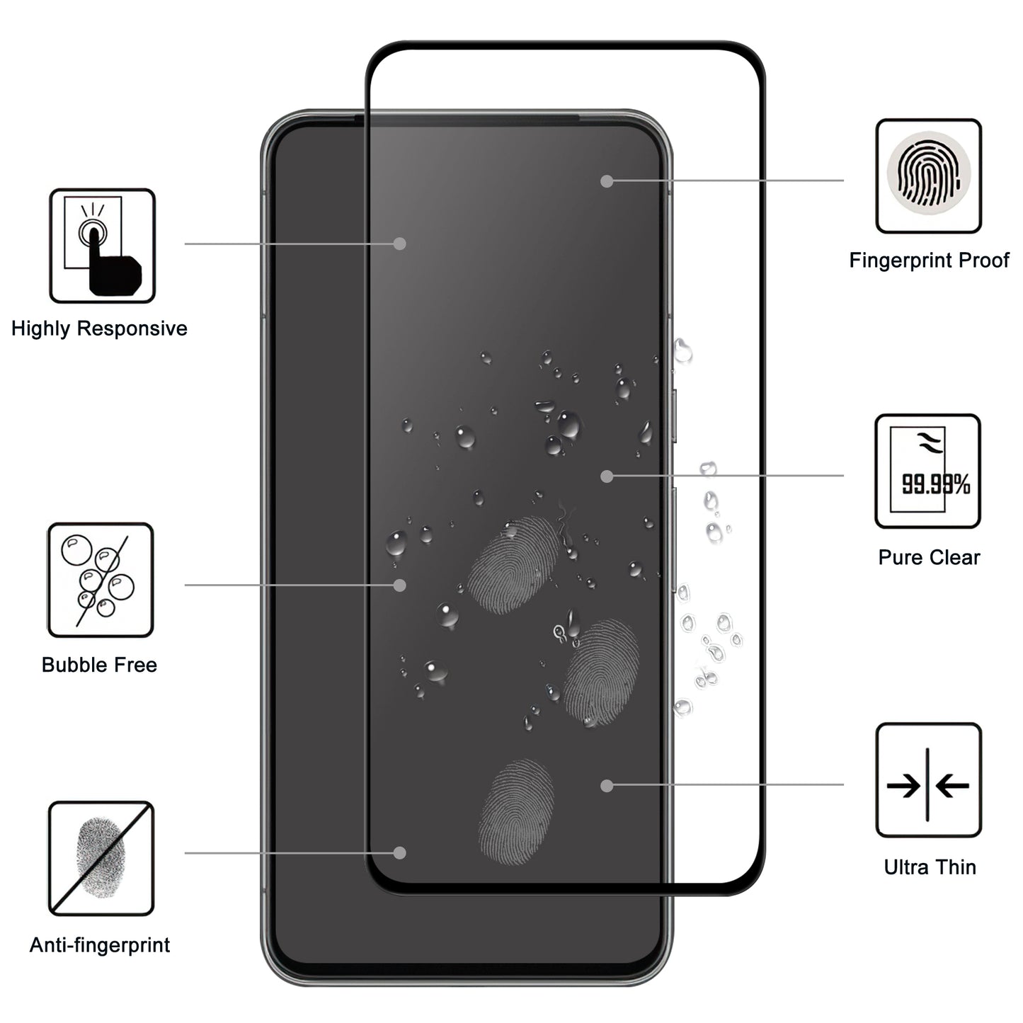 For Google Pixel 8 Pro Black Edge AGC Glass Screen Covering Film Cell Phone Screen Protector (Full Glue)