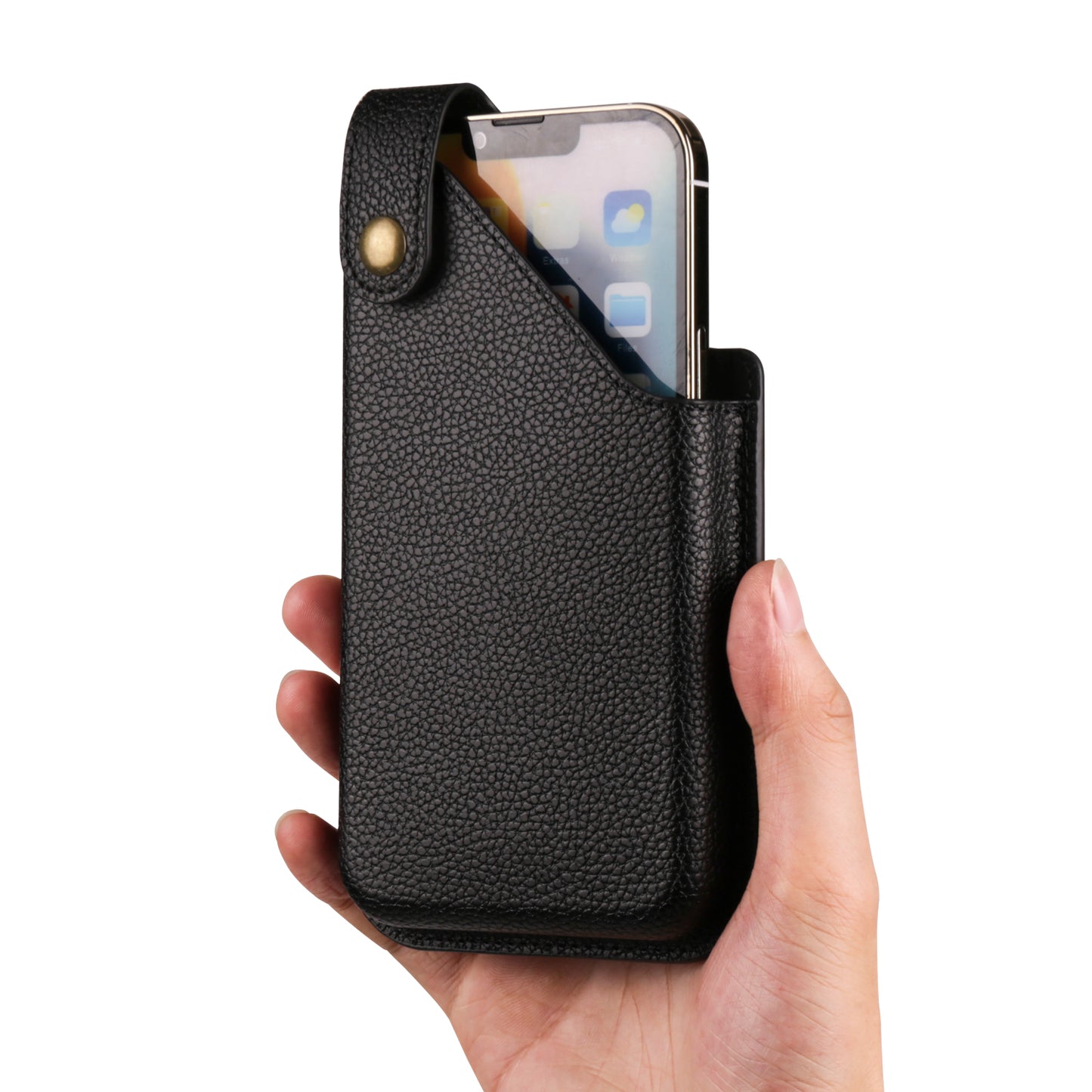 6.1-inch Universal Waist Phone Case Litchi Texture PU Leather Vertical Belt Holster Phone Pouch
