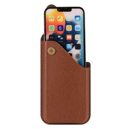 6.1-inch Universal Waist Phone Case Litchi Texture PU Leather Vertical Belt Holster Phone Pouch