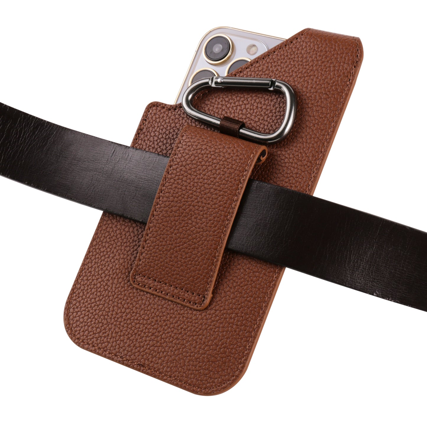 6.1-inch Universal Waist Phone Case Litchi Texture PU Leather Vertical Belt Holster Phone Pouch