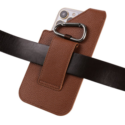 6.1-inch Universal Waist Phone Case Litchi Texture PU Leather Vertical Belt Holster Phone Pouch