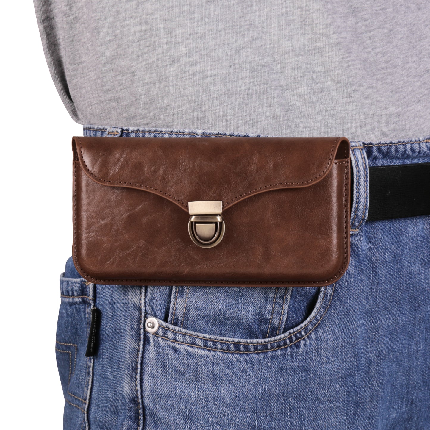 6.7-inch Phone Waist Bag Horizontal Belt Holster PU Leather Smartphone Case Pouch