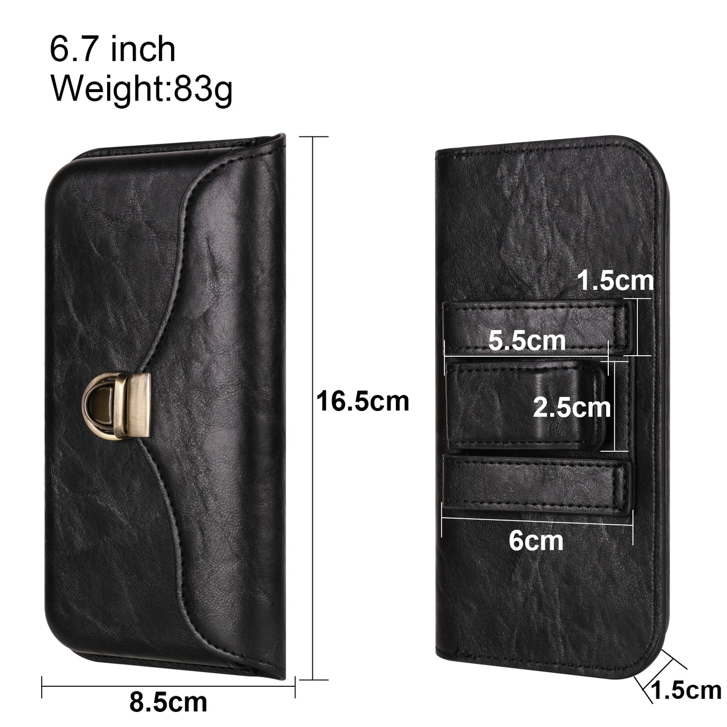 6.7-inch Phone Waist Bag Horizontal Belt Holster PU Leather Smartphone Case Pouch