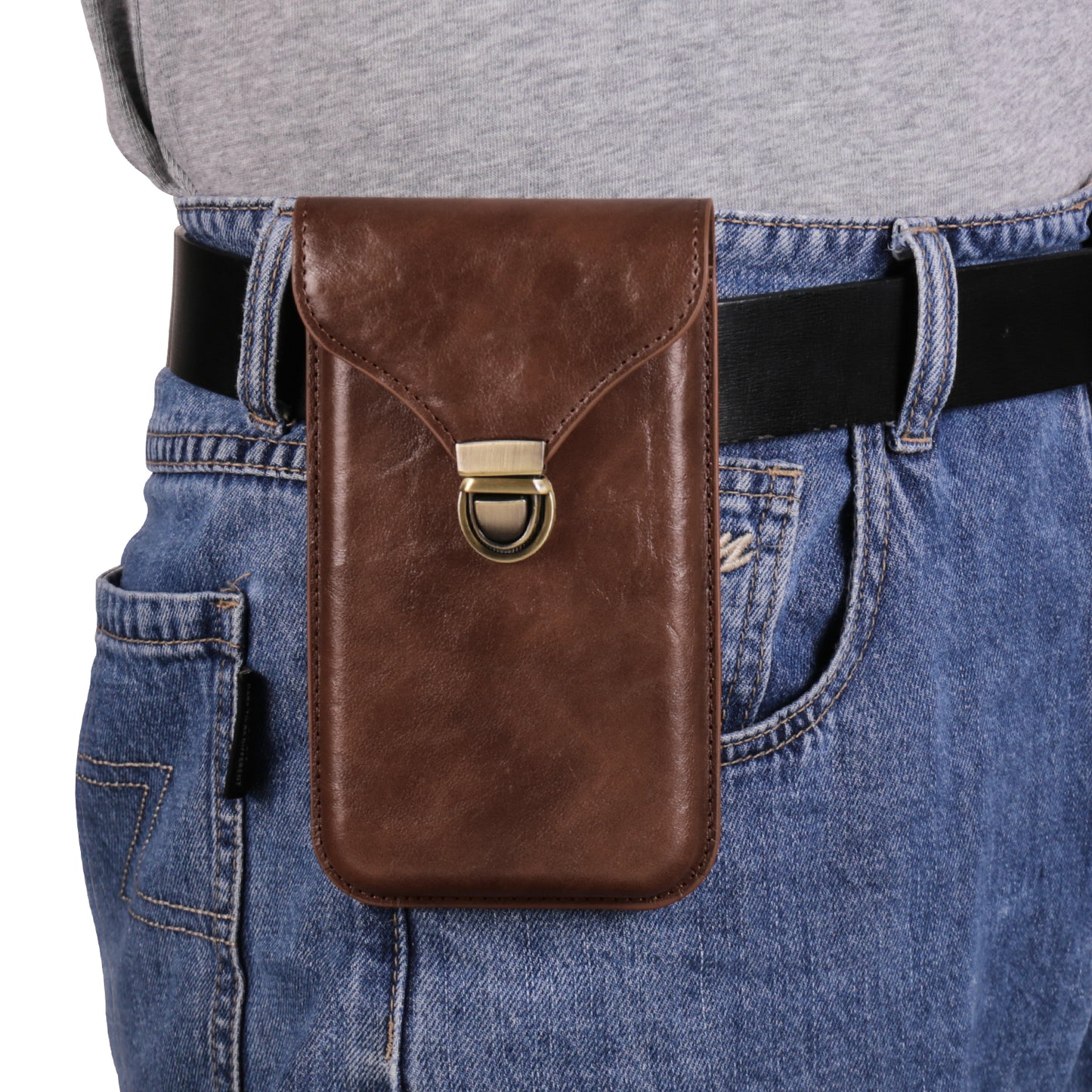 6.1-inch Vertical Phone Waist Bag PU Leather Belt Holster Universal Phone Pouch