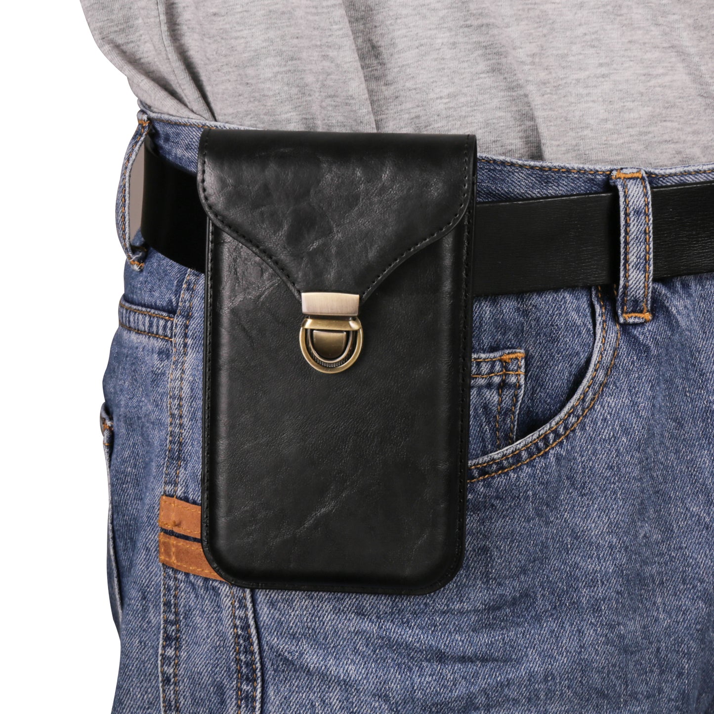 6.1-inch Vertical Phone Waist Bag PU Leather Belt Holster Universal Phone Pouch