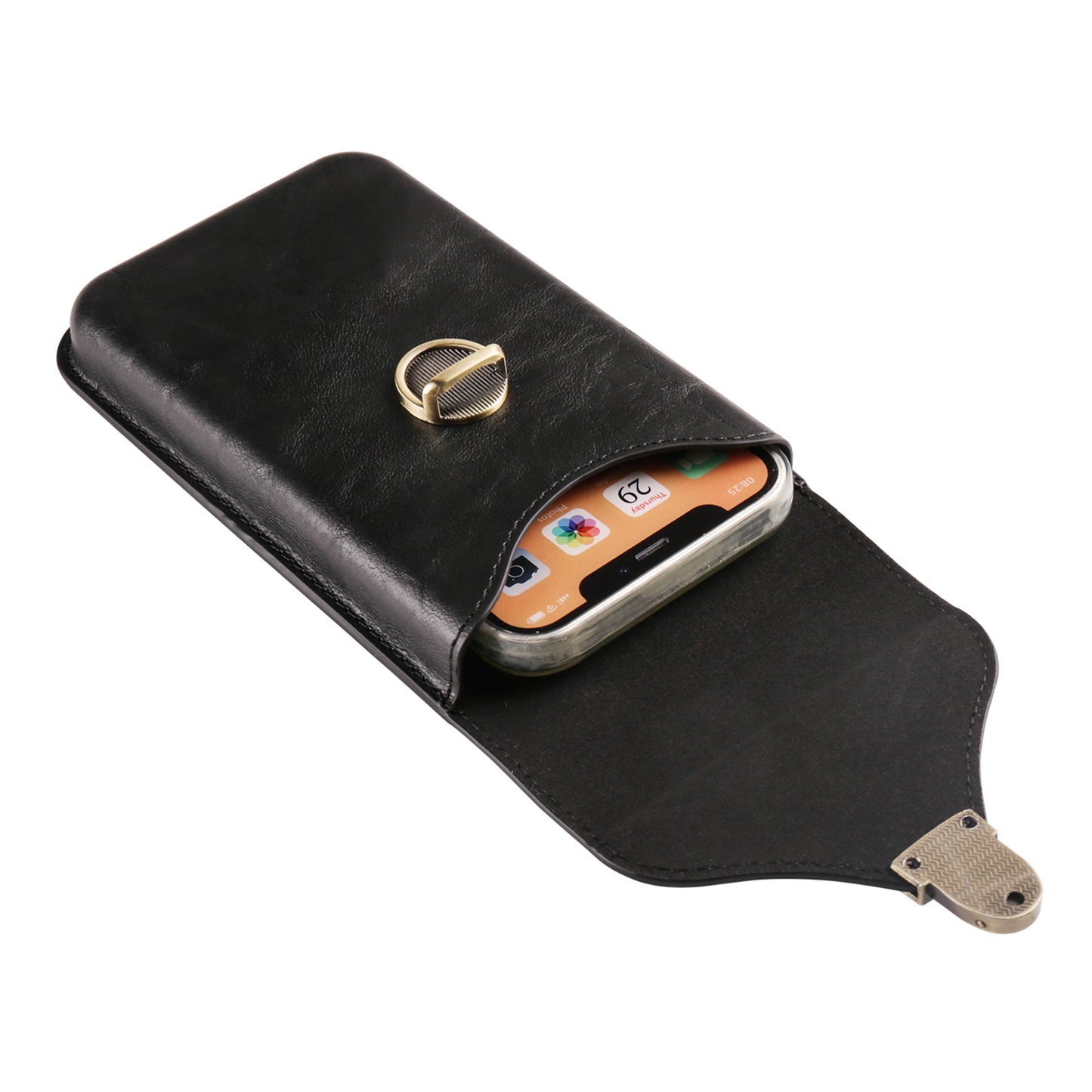 6.1-inch Vertical Phone Waist Bag PU Leather Belt Holster Universal Phone Pouch