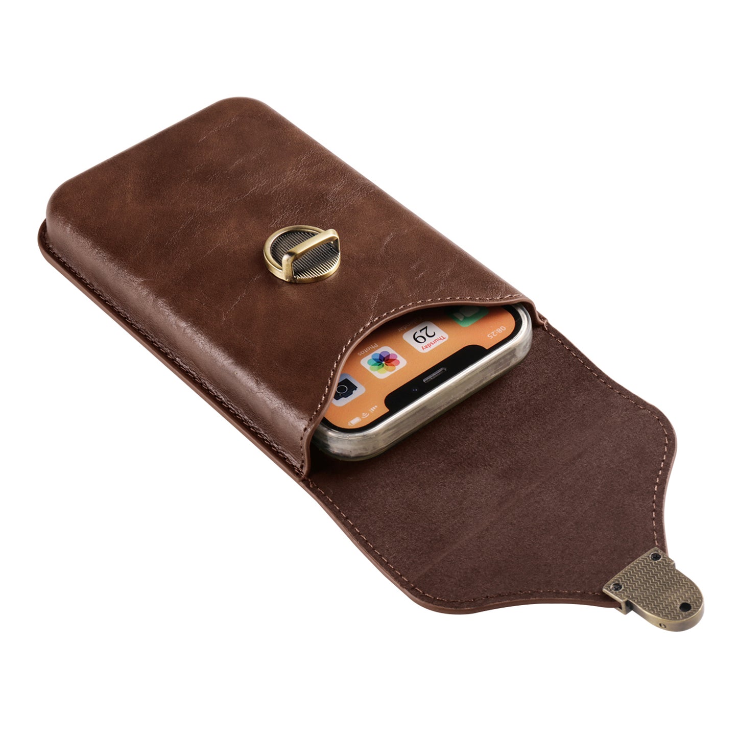 6.7-inch Universal Phone Case Card Holder PU Leather Waist Belt Holster Vertical Phone Pouch