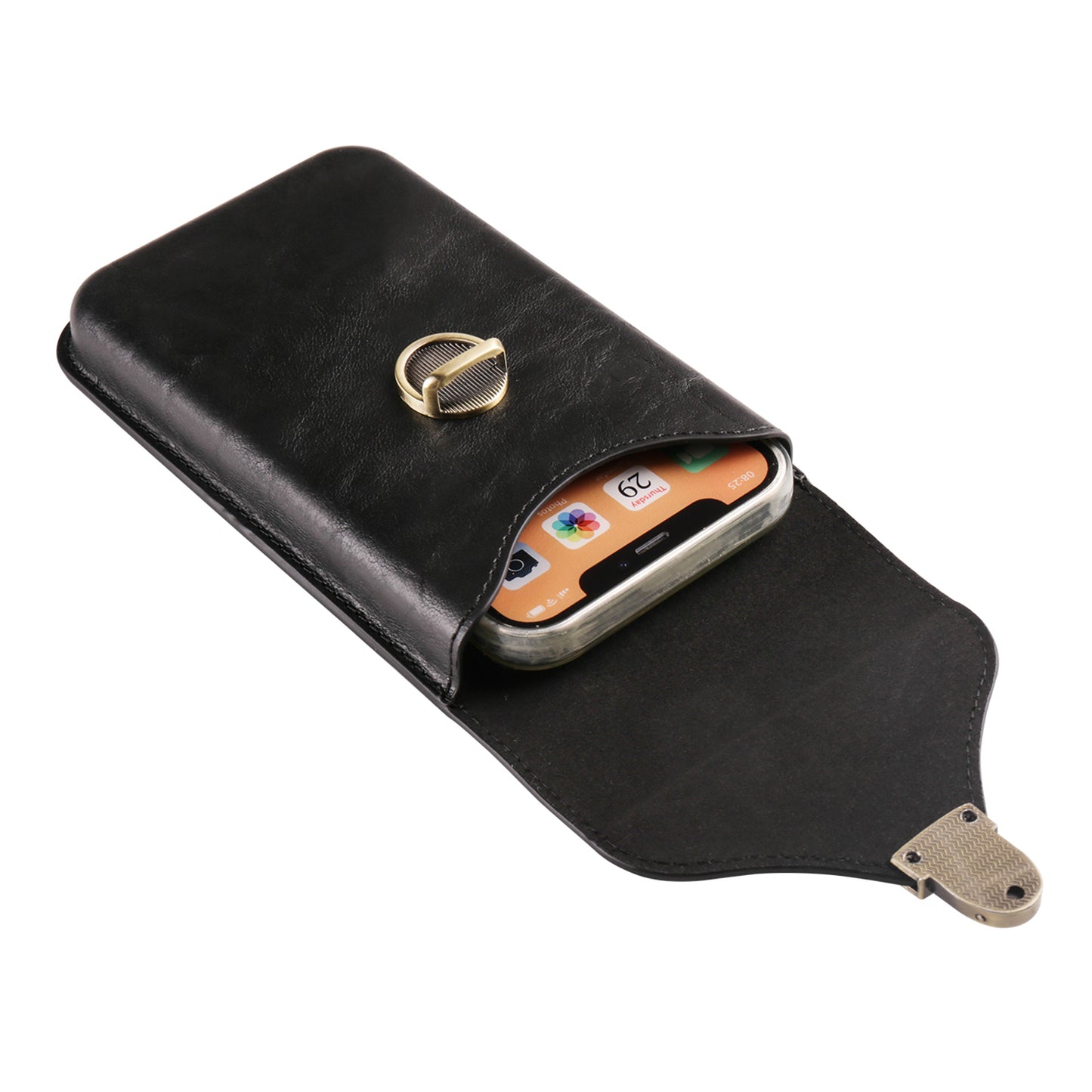 6.7-inch Universal Phone Case Card Holder PU Leather Waist Belt Holster Vertical Phone Pouch