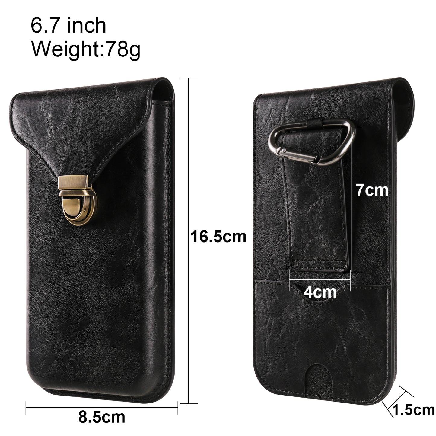 6.7-inch Universal Phone Case Card Holder PU Leather Waist Belt Holster Vertical Phone Pouch