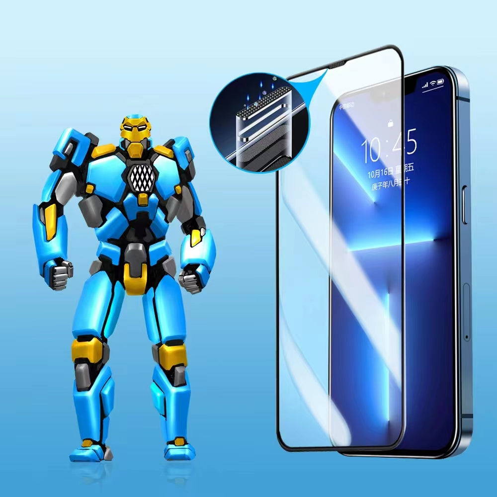 For iPhone 15 Screen Protector Tempered Glass Full Cover Anti-explosion Clear Film with Anti-dust Net