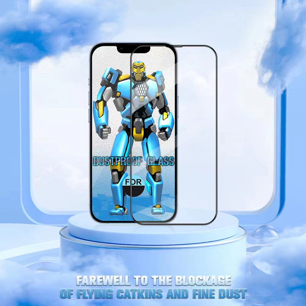 For iPhone 15 Pro Full Coverage Screen Protector Ultra Clear Tempered Glass Film with Anti-dust Net