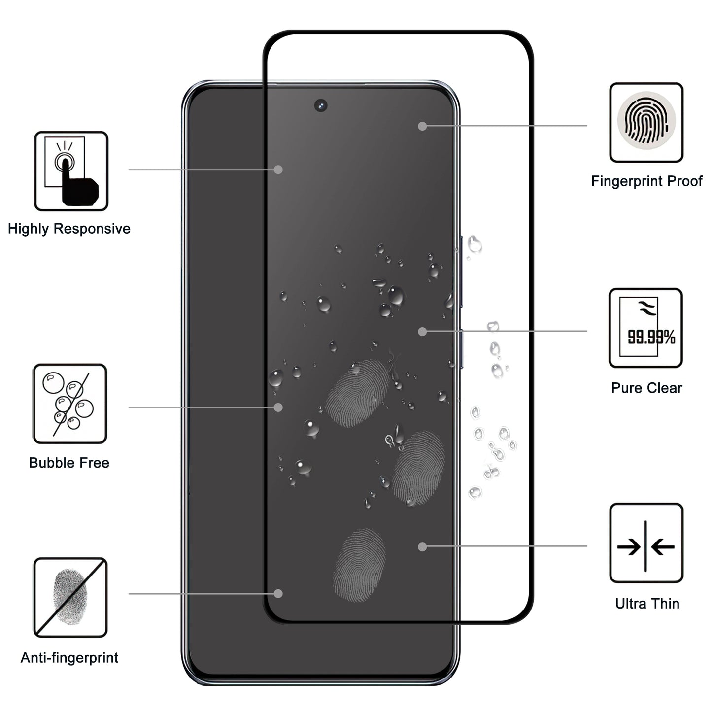 For Realme GT5 5G Screen Protector Black Edge Full Glue Clear AGC Glass Screen Covering Film