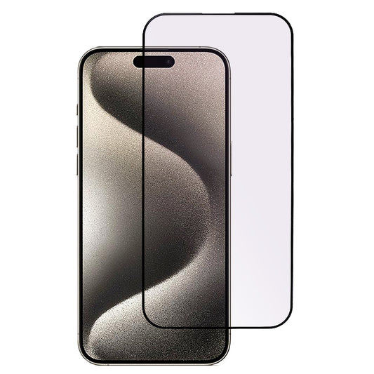 For iPhone 15 Pro Purple Light Black Edge Tempered Glass Silk Printing Film Full Glue Full Screen Protector