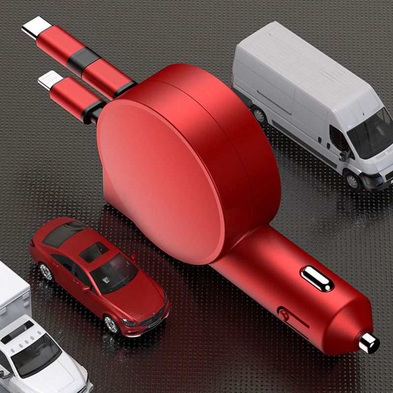 3-in-1 Retractable Car Charger 12-24V Fast Charging Cigarette Lighter Plug Adapter (8th Gen)