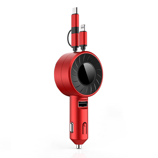 4.2A Fast Charge Car Charger Socket Car Cigarette Lighter Adapter with 3-in-1 Telescopic Cable (9th Gen)
