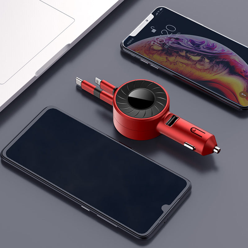 4.2A Fast Charge Car Charger Socket Car Cigarette Lighter Adapter with 3-in-1 Telescopic Cable (9th Gen)