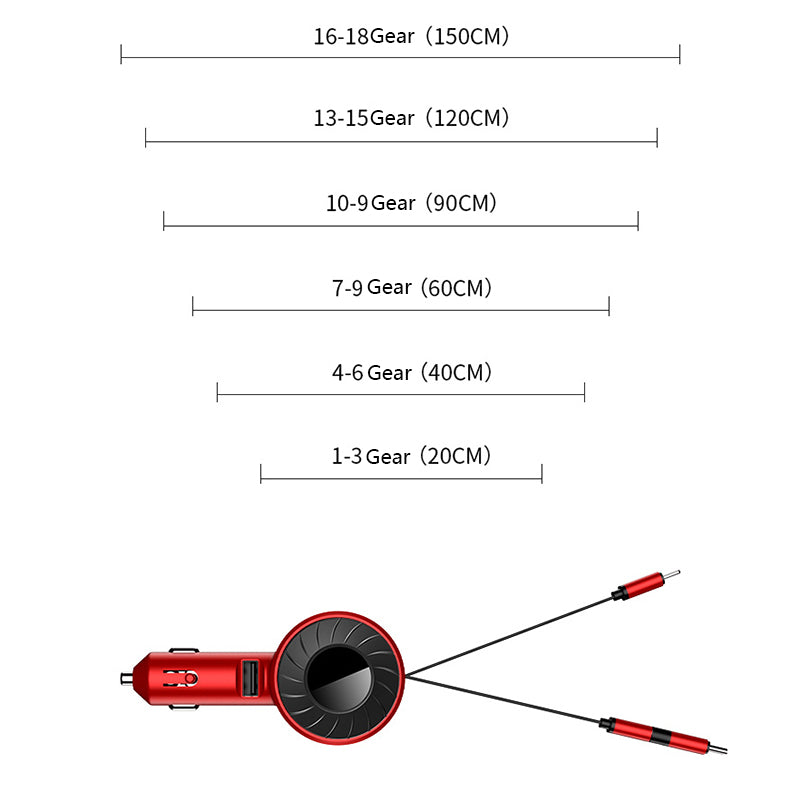 4.2A Fast Charge Car Charger Socket Car Cigarette Lighter Adapter with 3-in-1 Telescopic Cable (9th Gen)