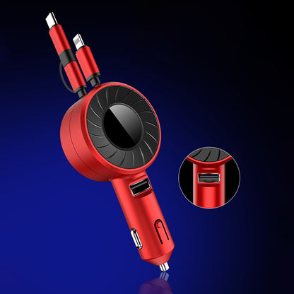4.2A Fast Charge Car Charger Socket Car Cigarette Lighter Adapter with 3-in-1 Telescopic Cable (9th Gen)