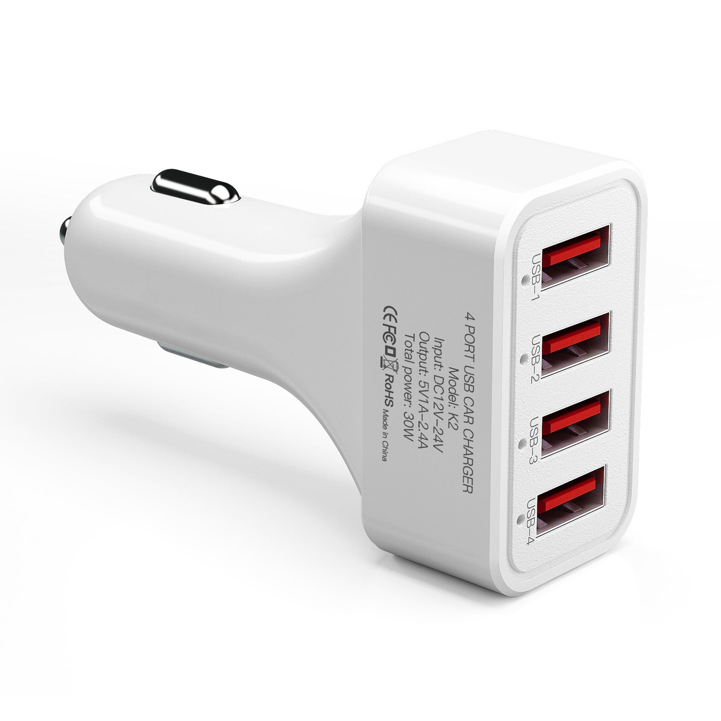 K2 4 USB Ports Car Charger PC+ABS Mobile Phone Tablet Charging Power Adapter (CE Certified)