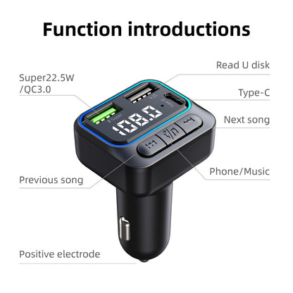 C40 Bluetooth Hands-free Call Adapter FM Transmitter Car MP3 Music Player Type-C + Dual USB QC3.0 Car Charger