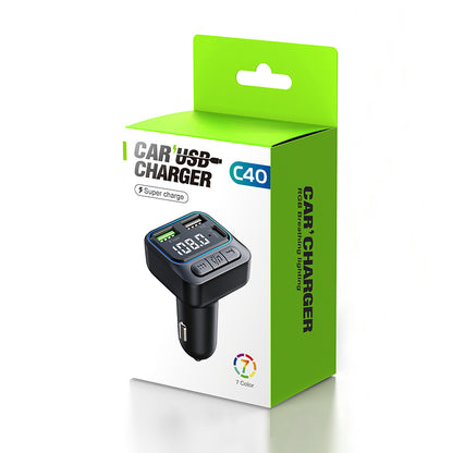 C40 Bluetooth Hands-free Call Adapter FM Transmitter Car MP3 Music Player Type-C + Dual USB QC3.0 Car Charger