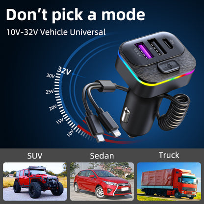 K12 Phone Fast Charging Adapter 2 USB + 1 Type-C PD Car Charger with Type-C / 8-Pin Charging Cable
