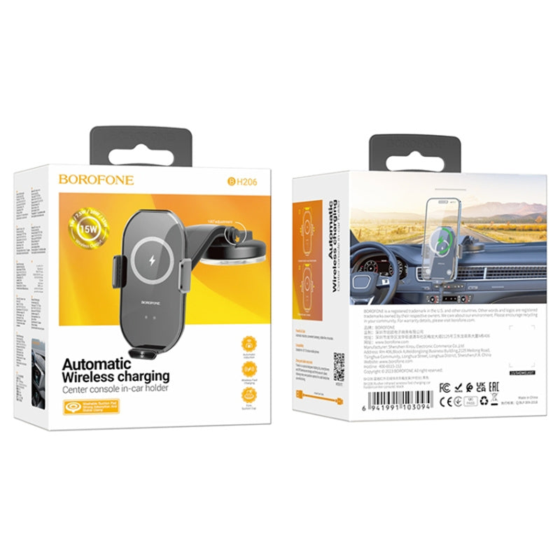 BOROFONE BH206 Wireless Car Charger Infrared Auto-Clamping Car Mount Fast Charging Dashboard Phone Holder