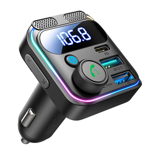 JOYROOM JR-CCB01 Dual Microphone Bluetooth Hands-free Call Music Player 48W Car Fast Charger FM Transmitter