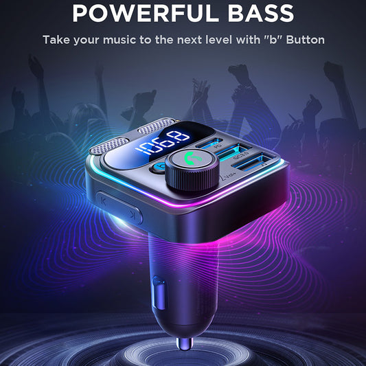 JOYROOM JR-CCB01 Dual Microphone Bluetooth Hands-free Call Music Player 48W Car Fast Charger FM Transmitter