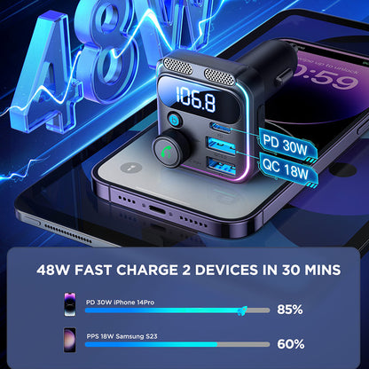JOYROOM JR-CCB01 Dual Microphone Bluetooth Hands-free Call Music Player 48W Car Fast Charger FM Transmitter