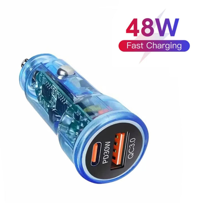 P35 Clear Design 48W Car Charger for Cell Phone, Tablet, Camera, Type-C PD 30W + USB QC 3.0 18W Fast Charging Charger Station