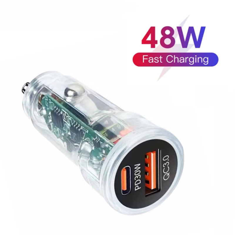 P35 Clear Design 48W Car Charger for Cell Phone, Tablet, Camera, Type-C PD 30W + USB QC 3.0 18W Fast Charging Charger Station
