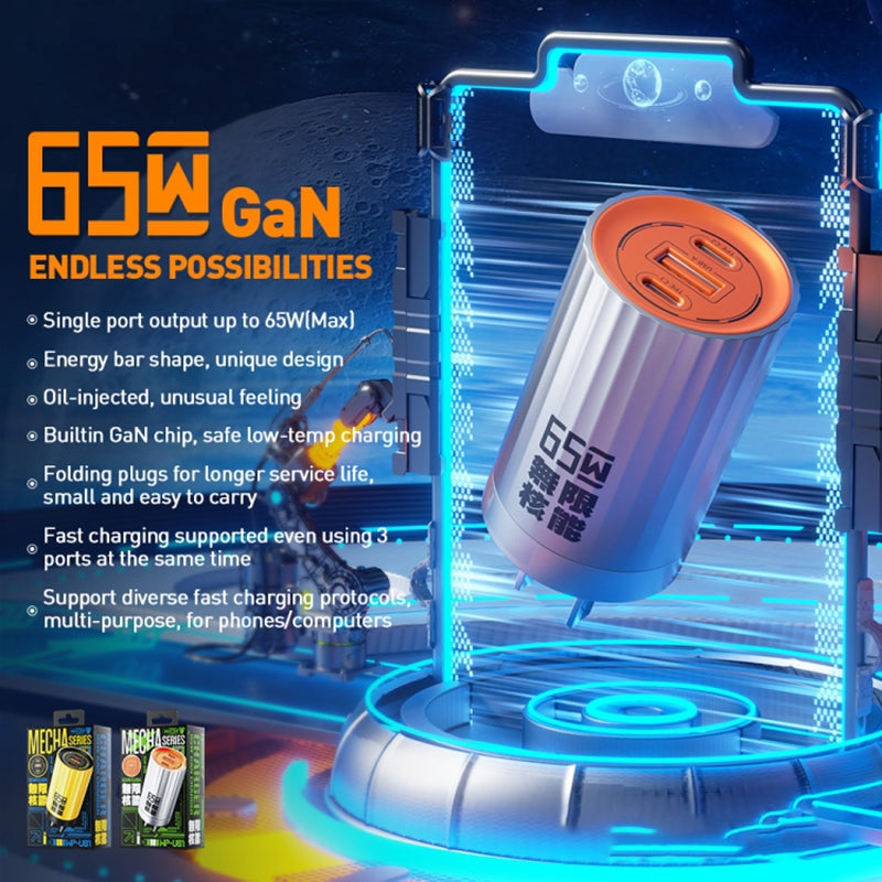 WEKOME WP-UO1 GaN 65W Fast Charger Energy Bar Design Dual USB-C+USB Wall Charger