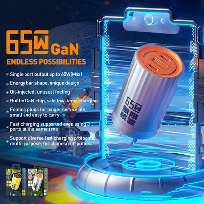 WEKOME WP-UO1 GaN 65W Fast Charger Energy Bar Design Dual USB-C+USB Wall Charger