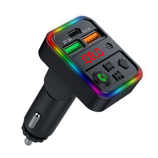 P18 Cigarette Lighter Bluetooth Car MP3 Music Player Hands-Free Calling Car Audio Device with 2USB, Type-C Port