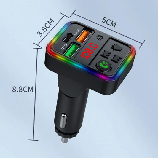 P18 Cigarette Lighter Bluetooth Car MP3 Music Player Hands-Free Calling Car Audio Device with 2USB, Type-C Port