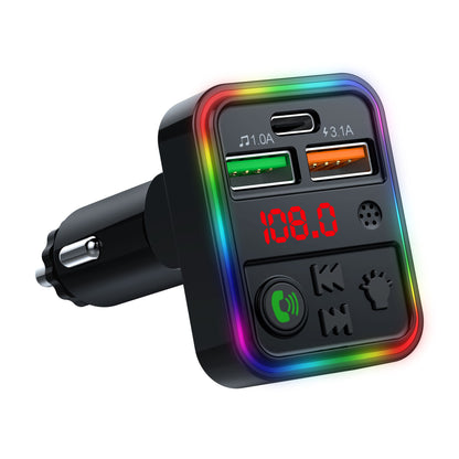 P18 Cigarette Lighter Bluetooth Car MP3 Music Player Hands-Free Calling Car Audio Device with 2USB, Type-C Port